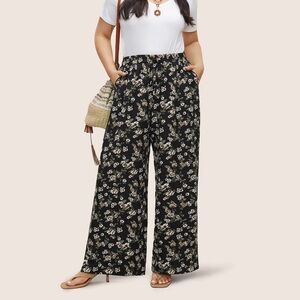 BloomChic Plus Size Floral Black Wide-Leg Pants